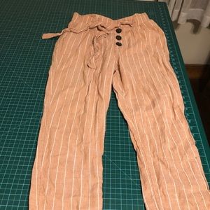 Stradivarius linen blend striped cropped summer pants size M peach color